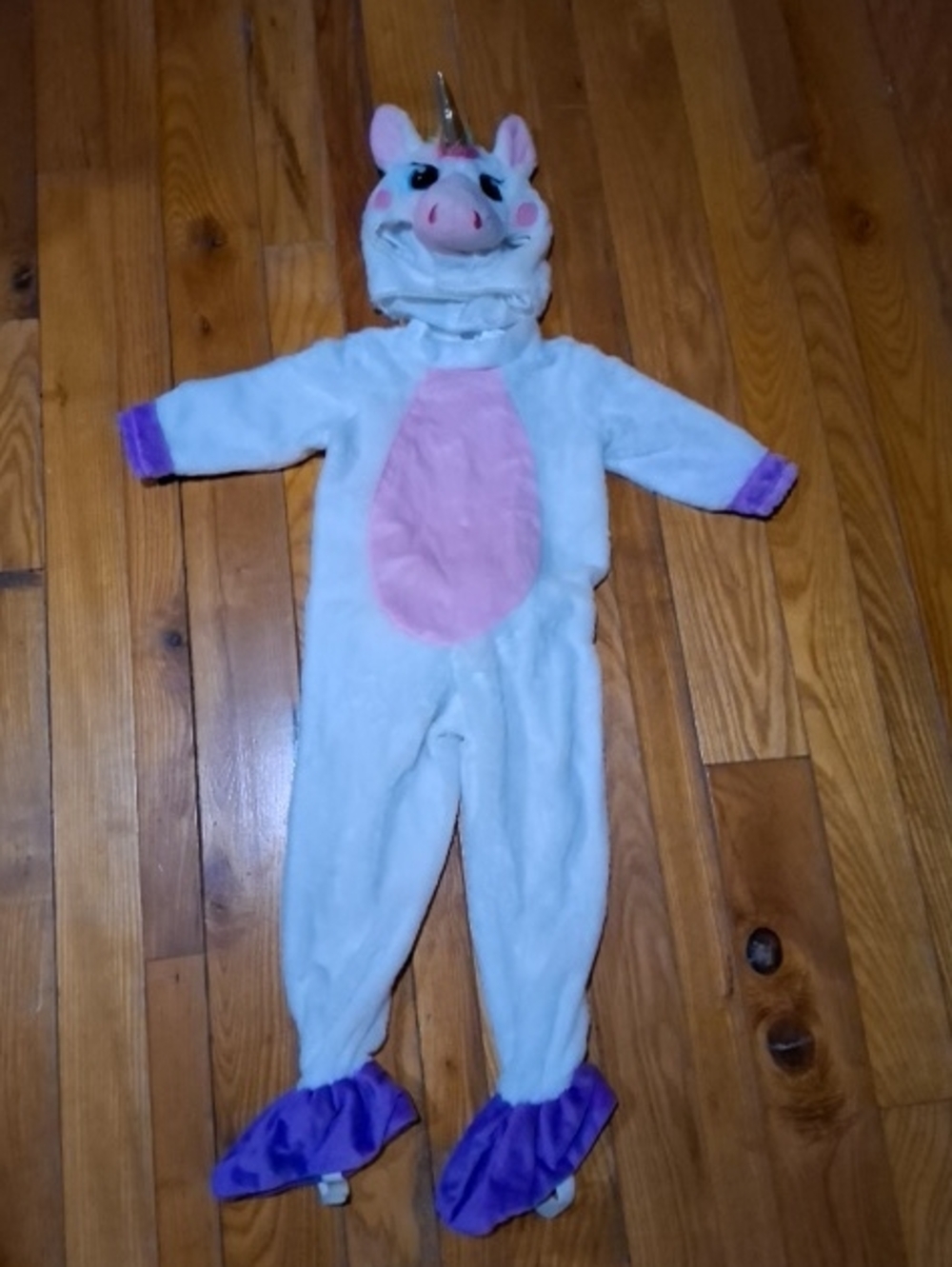 White and Pink Unicorn Kids Costume with Purple Accents